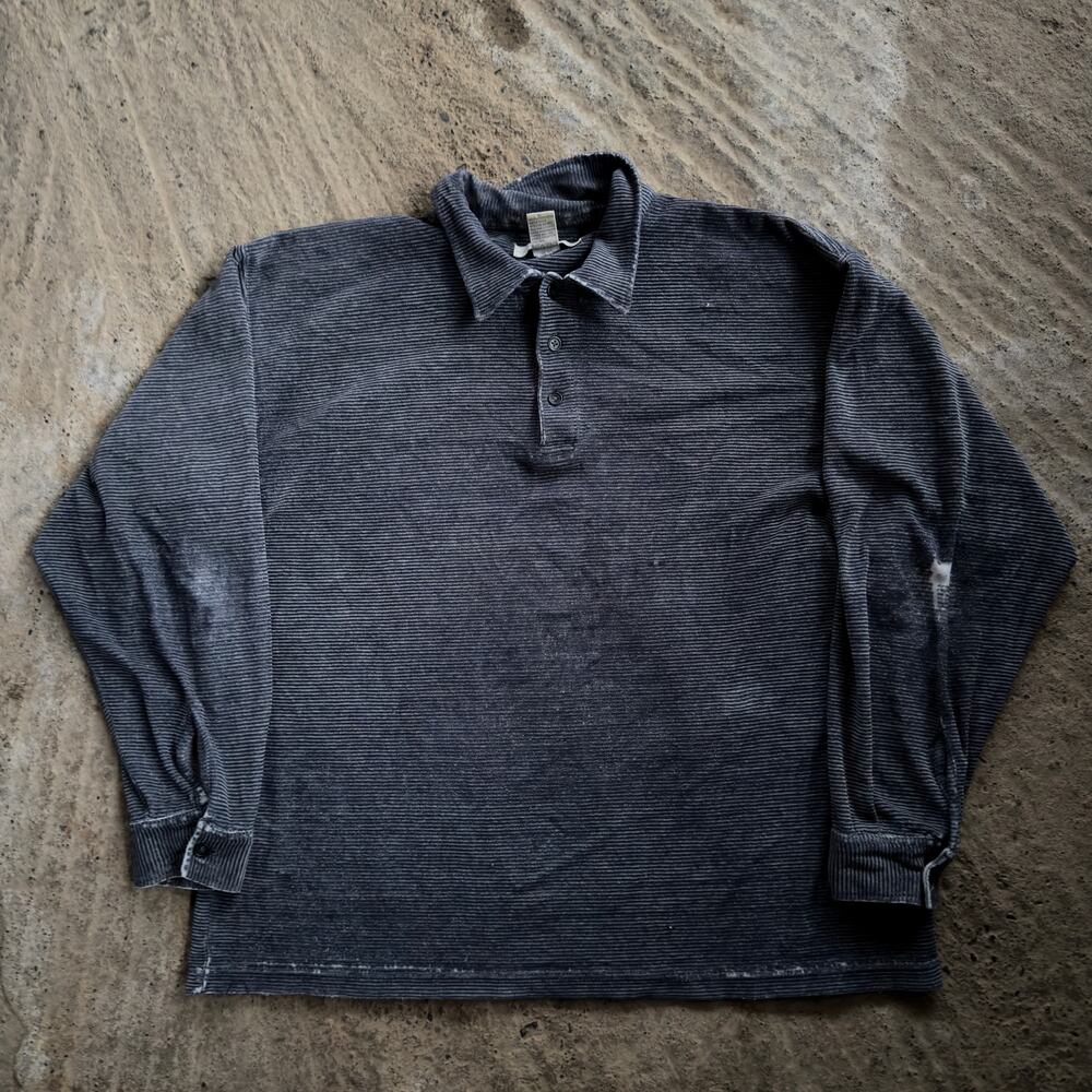 Vintage Geffrey Beine Long Sleeve Henley Blue Dark Faded Distressed Fits Large